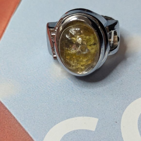 Secret Ring Watch Fancy Amber Look Glass Cabochon Art Ring Open size from 6-to 8 main image 9